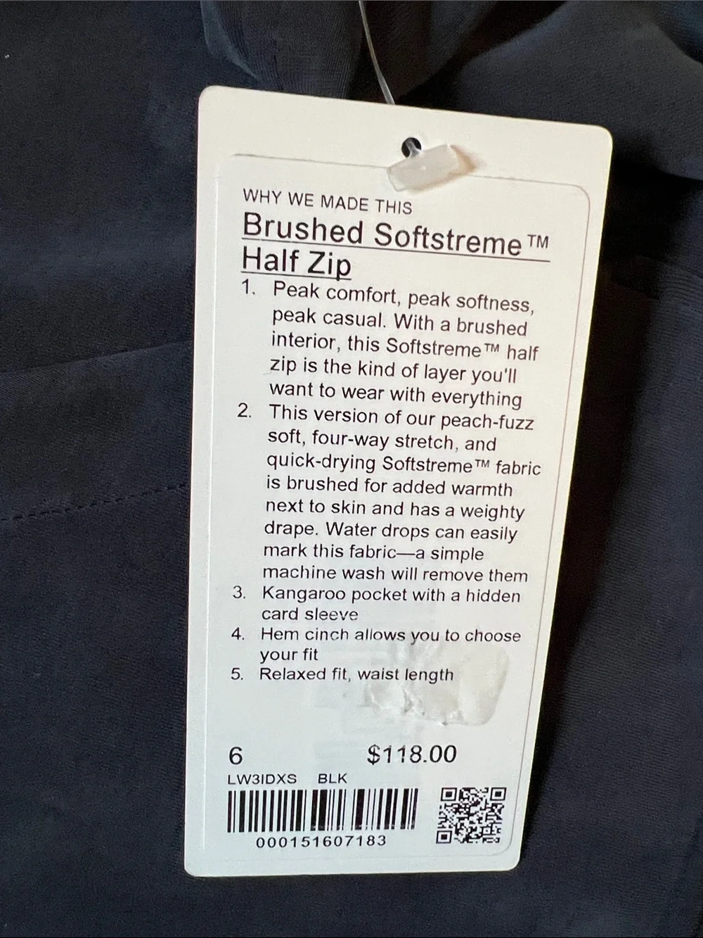Lululemon Black Softstreme Half Zip Pull Over Sweatshirt Size 6 New With Tags